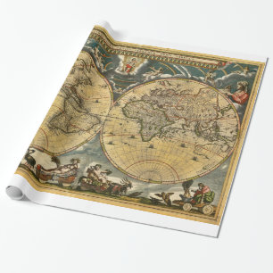 Papel De Regalo Mapa del mundo antiguo J. Blaeu 1664