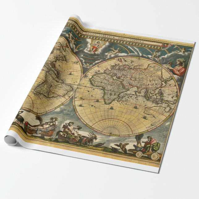 Papel De Regalo Mapa del mundo antiguo J. Blaeu 1664 (Desenrollado)