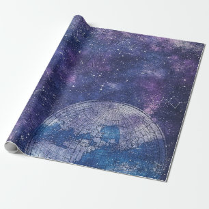 Papel De Regalo Mapa del mundo de carta de estrellas púrpura antig