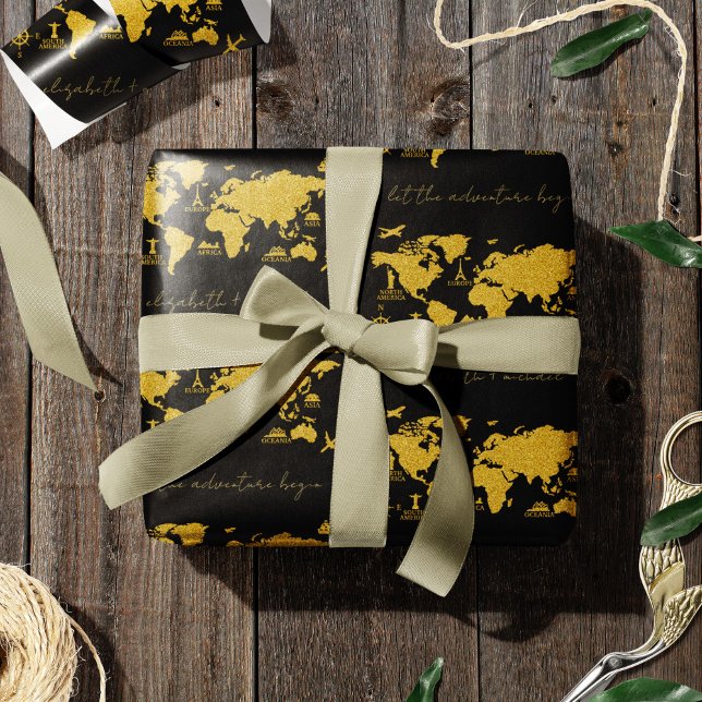 Papel De Regalo Mapa del mundo del Purpurina de oro sobre la elega (Subido por el creador)