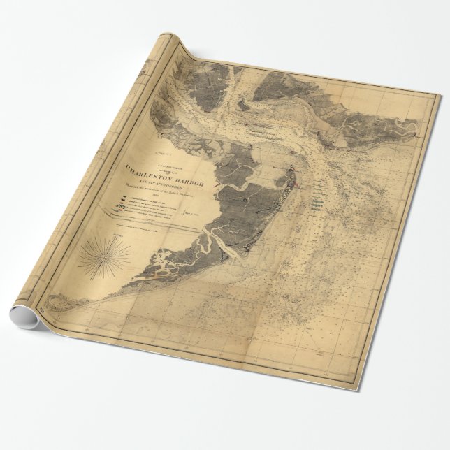 Papel De Regalo Mapa del puerto Carolina del Sur (1863) de (Desenrollado)