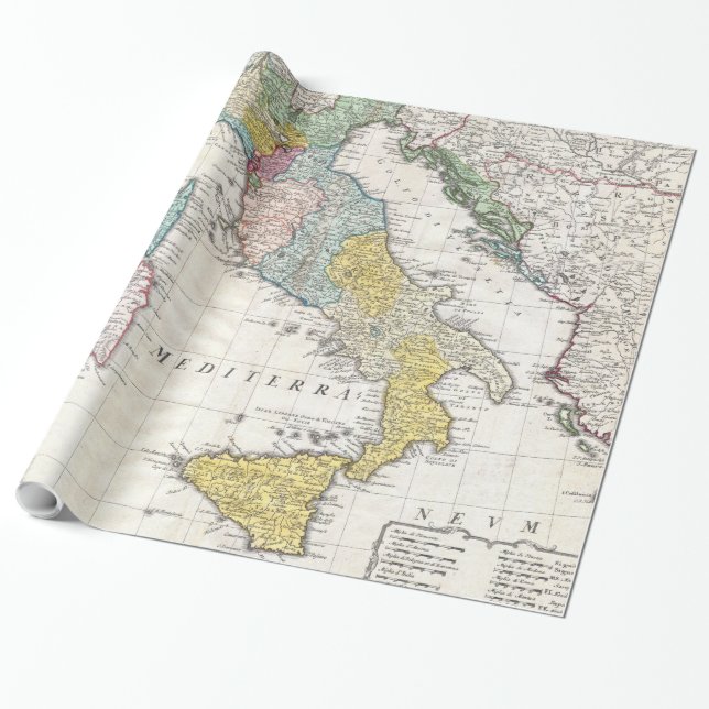 Papel De Regalo Mapa del vintage de Italia (1742) (Desenrollado)