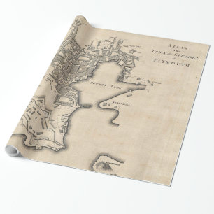 Papel De Regalo Mapa del vintage de Plymouth Inglaterra (1765)
