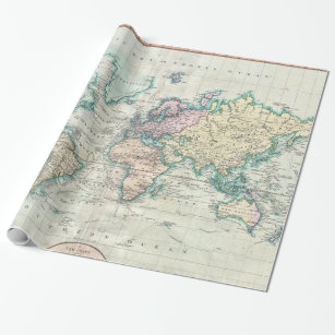 Papel De Regalo Mapa del vintage del mundo (1801)