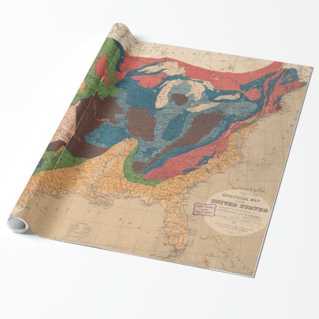 Papel De Regalo Mapa geológico antiguo de los Estados Unidos (1872 (Desenrollado)