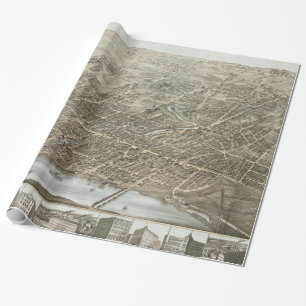 Papel De Regalo Mapa ilustrado del vintage de Hartford CT (1877)