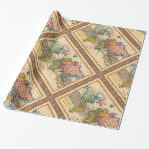 Papel De Regalo Mapa Mundial 1780 Planisferio Antiguo de Bonne