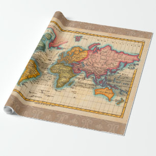 Papel De Regalo Mapa Mundial 1780 Planisferio Antiguo de Bonne