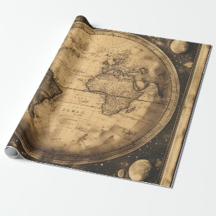 Papel De Regalo Mapa Mundial Antiguo Sepia Grabado Vintage