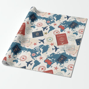 Papel De Regalo Mapa Mundial de Viajes Patrón