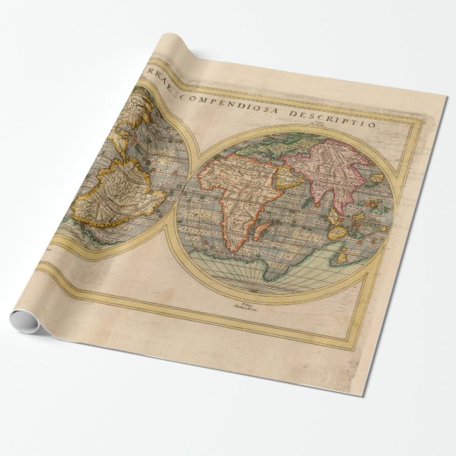 Papel De Regalo Mapa Mundial del Siglo XVI, Rosaccio, 1598 (Desenrollado)