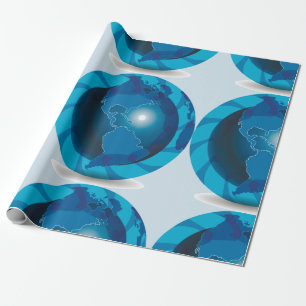 Papel De Regalo Mapa Mundial Globo Terráqueo Azul Moderno