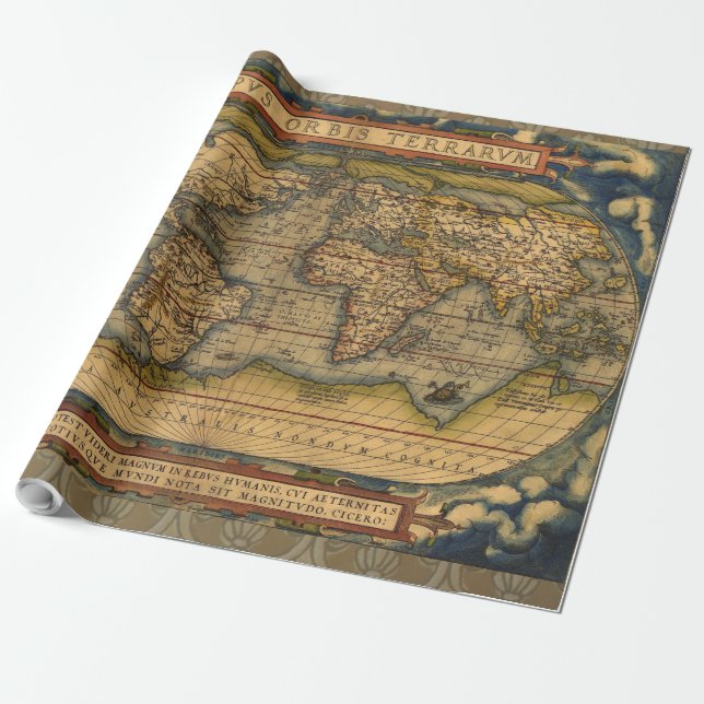 Papel De Regalo Mapa Mundial Viaje Antiguo Ortelius Europa (Desenrollado)