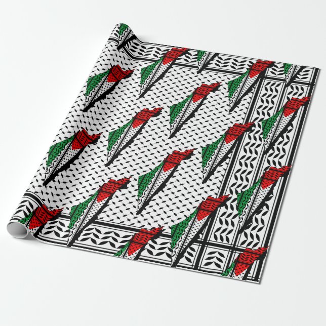 Papel De Regalo Mapa palestino con bandera y patrón de Keffiyeg (Desenrollado)