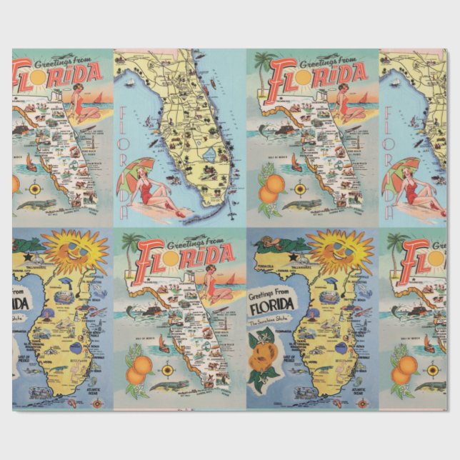 Papel De Regalo Mapa turístico de la Florida antigua (Superficie plana)