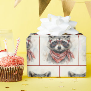 Papel De Regalo Mapache con gafas rojas
