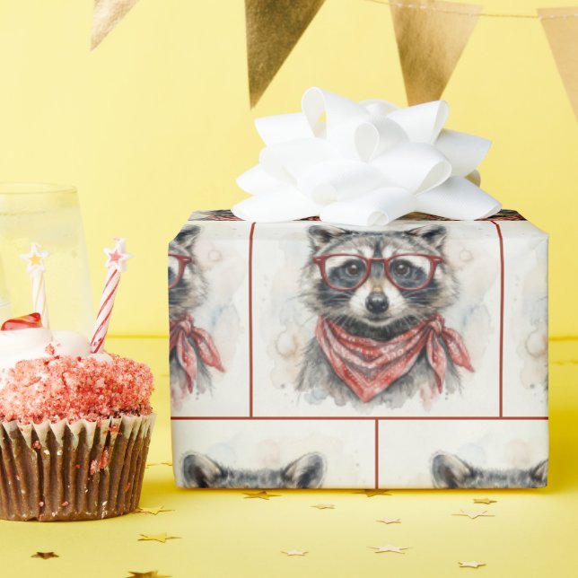 Papel De Regalo Mapache con gafas rojas (Fiesta de cumpleaños )