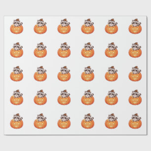 Papel De Regalo Mapache de Halloween lindo en calabaza de Jack-o'-