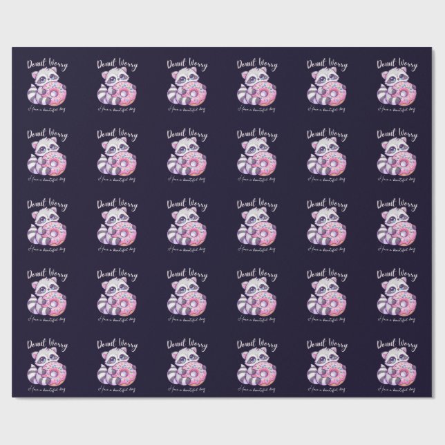 Papel De Regalo Mapache Kawaii Donut No Te Preocupes  (Superficie plana)