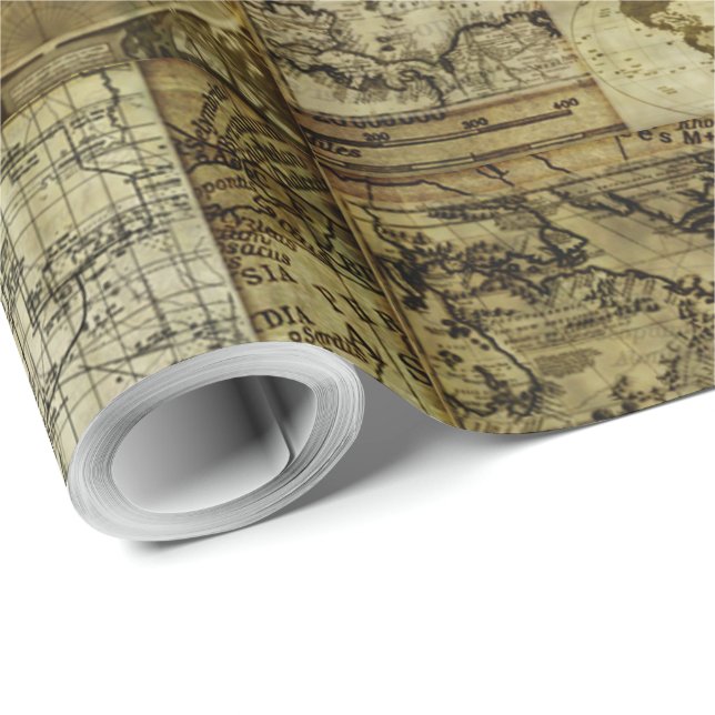 Papel De Regalo Mapas antiguos de mapas del mundo antiguo (Esquina del rollo)