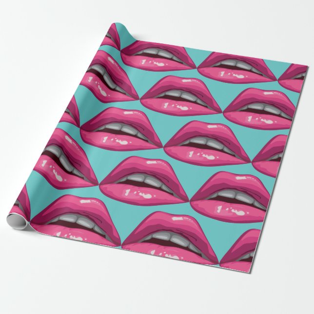 Papel De Regalo Maquillaje de labios rosados de arte pop (Desenrollado)
