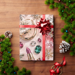 Papel De Regalo Maquillaje de lujo rosa joya de Navidad
