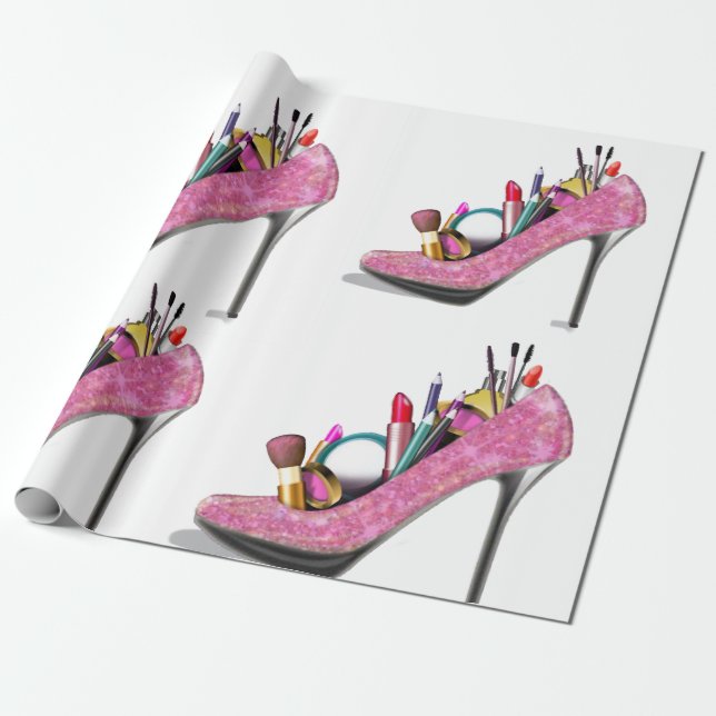 Papel De Regalo Maquillaje de tacones altos Moda (Desenrollado)