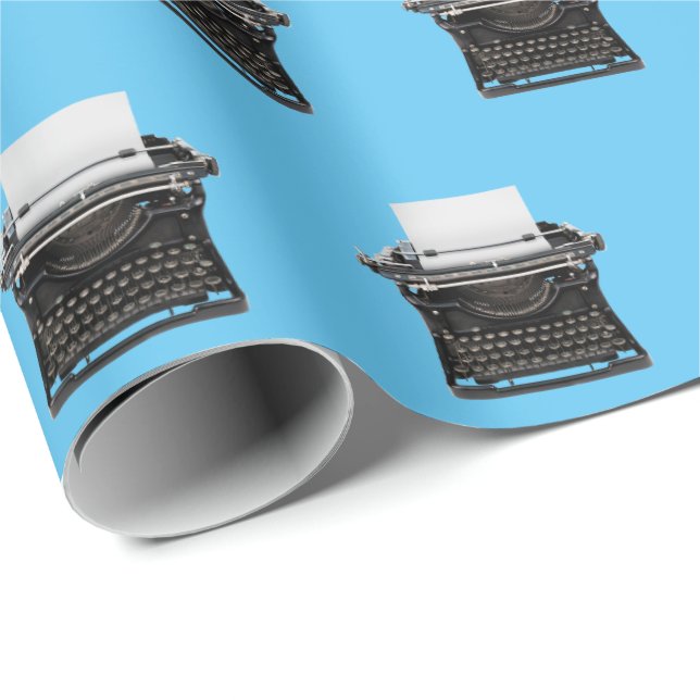 Papel De Regalo máquina de escribir anticuada en aqua (Esquina del rollo)