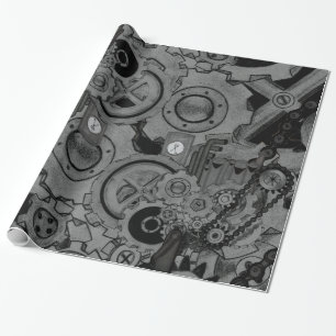 Papel De Regalo Maquinaria de Steampunk (monocromática)