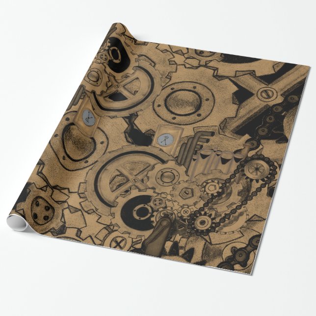 Papel De Regalo Maquinaria Steampunk (Brassy) (Desenrollado)