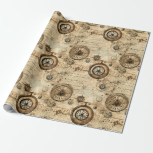 Papel De Regalo Maquinaria Victoriana Steampunk Marrón Sepia
