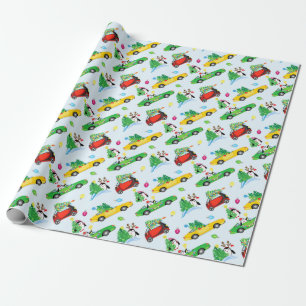 Papel De Regalo Máquinas con los árboles de navidad y los