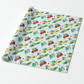 Papel De Regalo Máquinas con los árboles de navidad y los