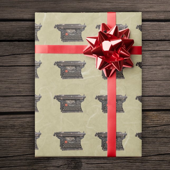 Papel De Regalo Máquinas de escribir de cosecha manual en negro Ma (Manual old time black typewriters on marbled tan roll of gift wrapping paper.)