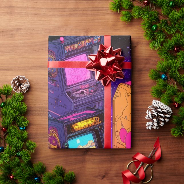 Papel De Regalo Máquinas retro arcade (Regalo de vacaciones)