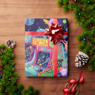 Papel De Regalo Máquinas Retro de Arcade en el Espacio