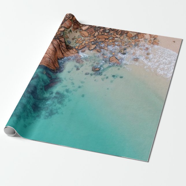 Papel De Regalo Mar azul claro y rocas (Desenrollado)