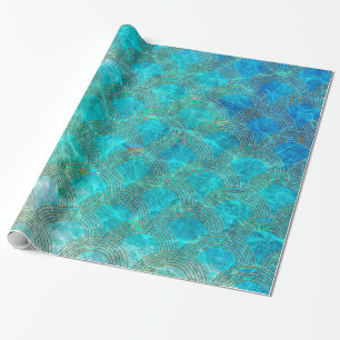 Papel De Regalo Mar de Aqua Mermaidbáscula con marco de purpurina