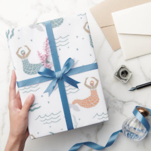 Papel De Regalo Mar de Ilustracion de sirena con baile lindo perso