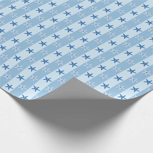 Papel De Regalo Mar Náutico Estrella de pez azul franjas de verano (Esquina)