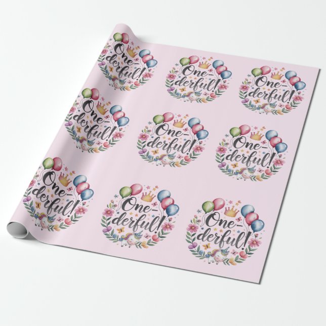 Papel De Regalo Maravilloso cumpleaños Unicornio acuarela (Desenrollado)