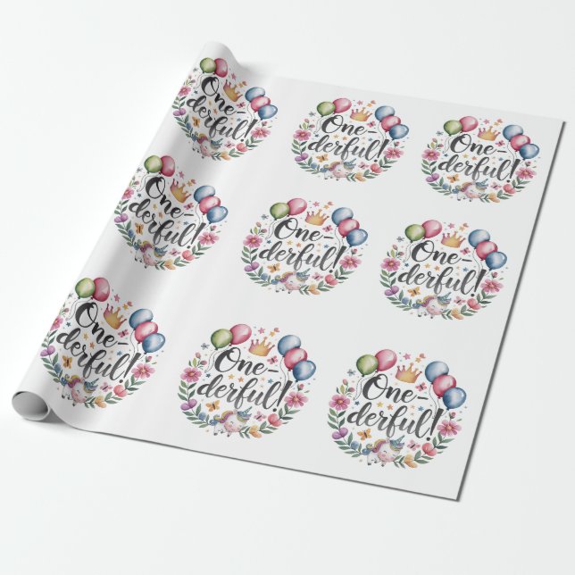 Papel De Regalo Maravilloso cumpleaños Unicornio acuarela (Desenrollado)