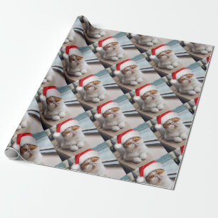 Papel De Regalo Maravilloso gato persa con gorra de Santa Claus
