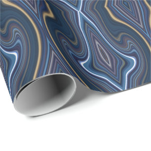 Papel De Regalo Marble Agate Blue Gold Patrón de Moda giratoria