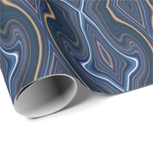 Papel De Regalo Marble Agate Blue Gold Patrón de Moda giratoria (Esquina del rollo)