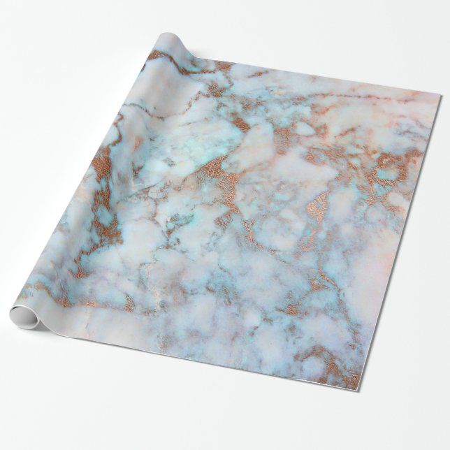 Papel De Regalo Marble azul y blanco marrón (Desenrollado)