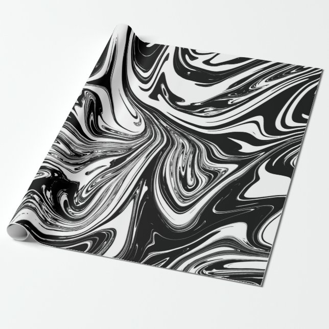 Papel De Regalo Marble blanco y negro barniz de brillo moderno (Desenrollado)