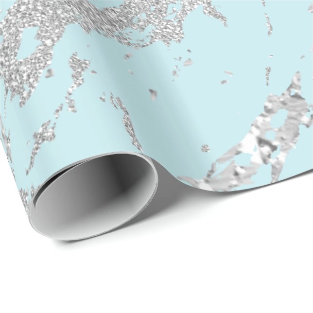 Papel De Regalo Marble Blue Metalizado Silver Gray Strokes Resumen (Esquina del rollo)