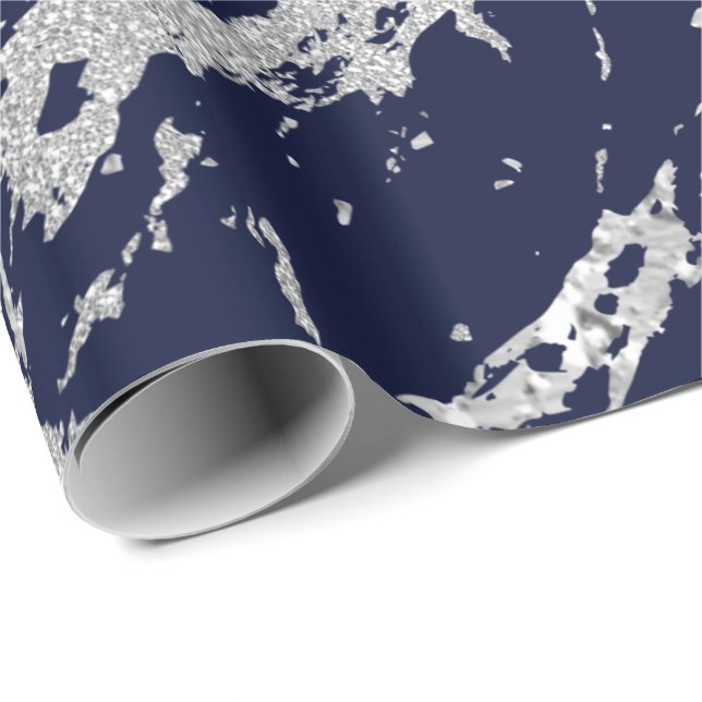 Papel De Regalo Marble Blue Naval Plata Gris Strokes Resumen VIP (Esquina del rollo)