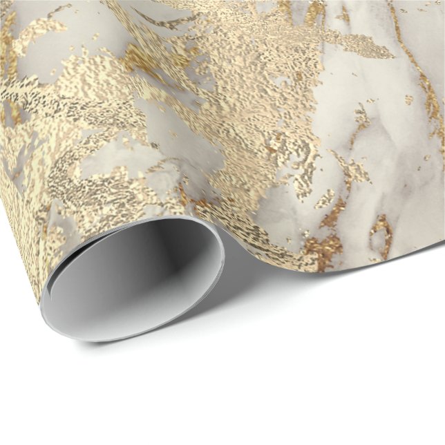 Papel De Regalo Marble Champaigne Oro Gris Gris Metalizado Stroke (Esquina del rollo)